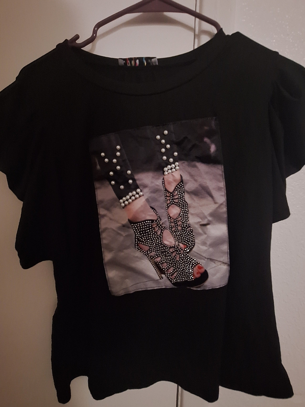 love J Black Tee with Embellished Heel Graphic